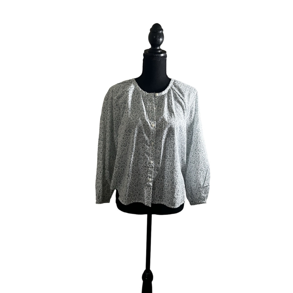 Outerknown The Folk Top XS White & Light Grey Floral Print, Organic Cotton- NWT